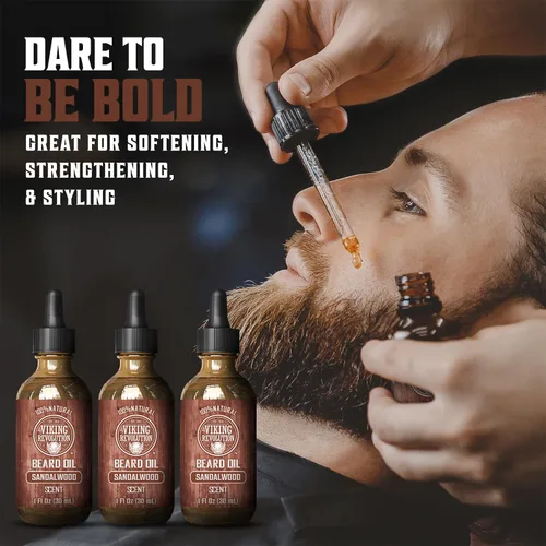 Miniatura 2 de Viking Revolution Aceite de barba de sándalo para hombres, aceite natural para barba con aceite de argán y aceite de jojoba, suavizante de barba