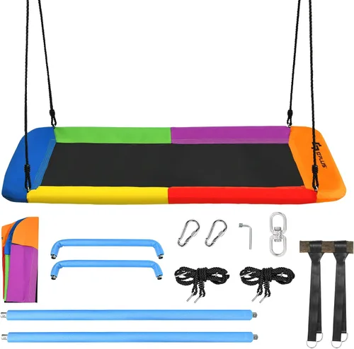 Miniatura 9 de Goplus Columpio de árbol de plataforma gigante de 60 pulgadas para niños y adultos, columpio rectangular ajustable para interiores y exteriores