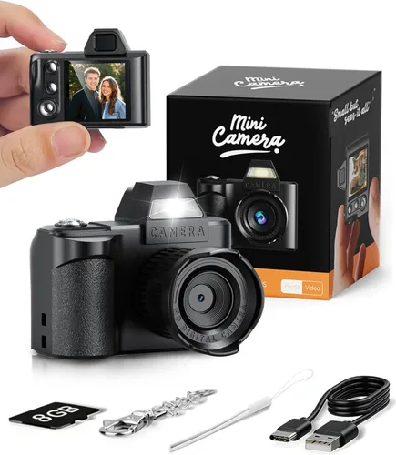 Mini Keychain Digital Camera,1080P Tiny Portable Camera with 4X Zoom, 32GB SD Card & Full Accessories, Ideal Birthday & Festival Gifts for 5 to 15