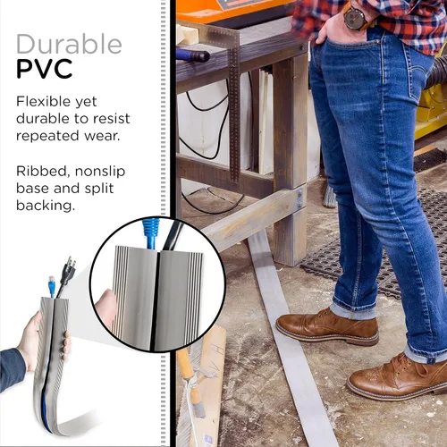Miniatura 4 de Cordinate - Cubierta de cable para piso de 6 pies, protector de cable, oculta cables de extensión, protege cables, previene tropiezos con cables