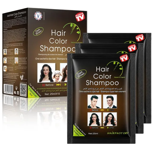 10 unidades de champú para cabello castaño oscuro, tinte instantáneo para hombres y mujeres, champú de color de cabello semipermanente, fácil de