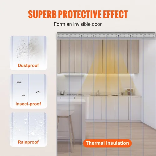 Miniatura 3 de VEVOR Cortina de plástico, cortina de plástico de 4 pies de ancho x 8 pies de alto, cortina de PVC transparente para congelador, tira de puerta