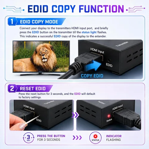 Miniatura 5 de J-Tech Digital Extensor HDMI a través de cat5e/6 1080P@60m HDMI Balun a través de Ethernet único Soporta copia EDID Compatible con Dolby Digital DTS