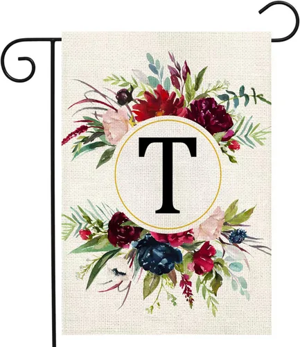 Miniatura 24 de Banderas de jardín con monograma de letra P, bandera de jardín de verano de 12 x 18 pulgadas, banderas florales de doble cara para patio, bandera