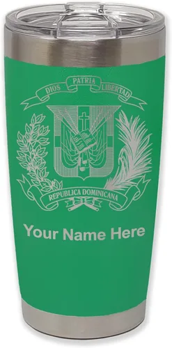 Miniatura 37 de LaserGram Taza aislada al vacío de 20 onzas, escudo de armas, República Dominicana, grabado personalizado incluido (gris)