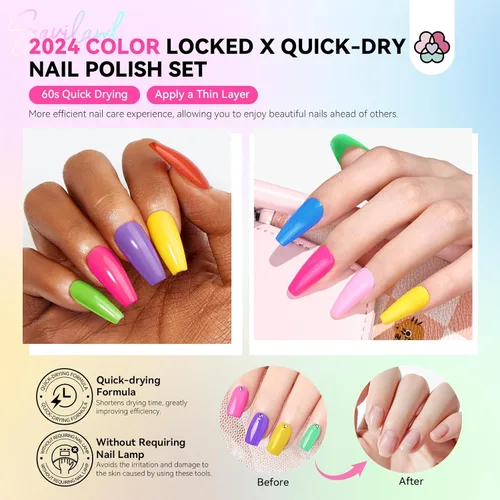 Miniatura 3 de SAVILAND Juego de esmaltes de uñas: esmalte de uñas de secado rápido, 20+3 piezas de esmalte de uñas regulares con purpurina verde neón brillante