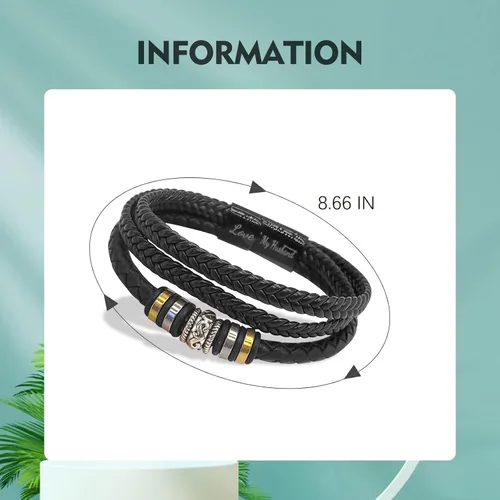 Miniatura 16 de Pulsera de cuero trenzado con texto en inglés «Love You Forever» para hombres y niños, pulsera inspiradora de acero inoxidable, pulsera de cuero