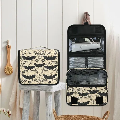 Miniatura 4 de MNSRUU Neceser colgante con diseño de calavera y girasol, bolsa de maquillaje de viaje para artículos de tocador, organizador de artículos