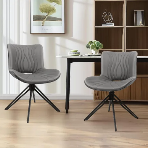 Miniatura 5 de Juego de 2 sillas de comedor, tapizadas en 360°, modernas de mediados de siglo, sillas auxiliares de piel sintética sin brazos con respaldo Gris