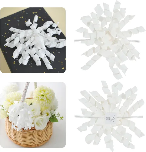 AIMUDI Lazos Blancos de 4" Lazos Blancos Burst Lazos de Cinta Rizada Autoadhesivos para Envolver Regalos Cinta Grosgrain Lazos con Amarre Torcido