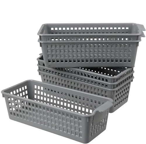Miniatura 9 de Cestas de plástico para organizar, color gris, juego de 4