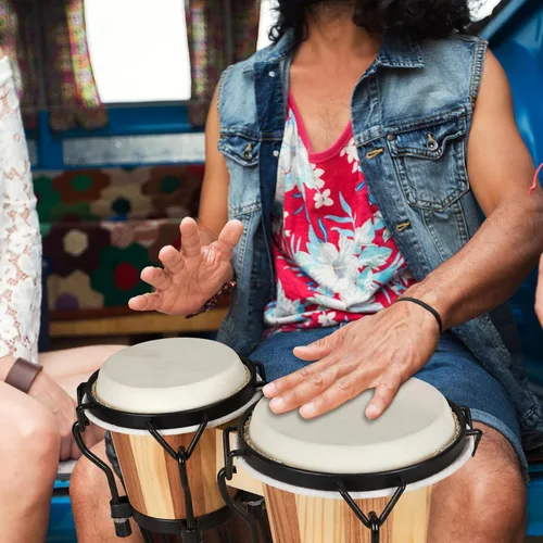 Miniatura 6 de Juego de Bongós MUSICUBE 4” y 5” para adultos, niños, principiantes y profesionales, tambor de madera y metal con llave de afinación Madera y metal