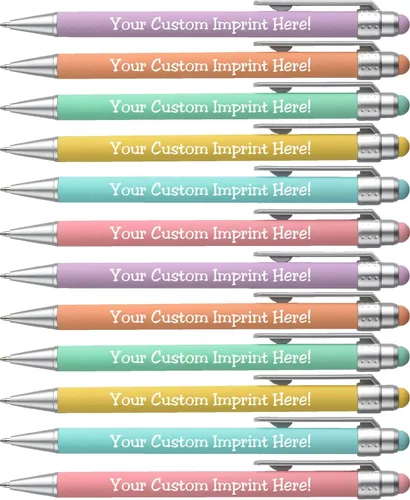 ExpressDesigns™ - Bolígrafos personalizados pastel con lápiz capacitivo - Diseño suave al tacto - Bolígrafos con nombre impresos personalizados con