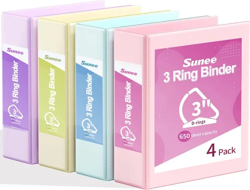 Miniatura 8 de SUNEE Carpeta de 3 anillos de 1 pulgada con anillo en D, carpeta de vista clara de tres anillas sin PVC (se ajusta a 8.5 x 11 pulgadas)