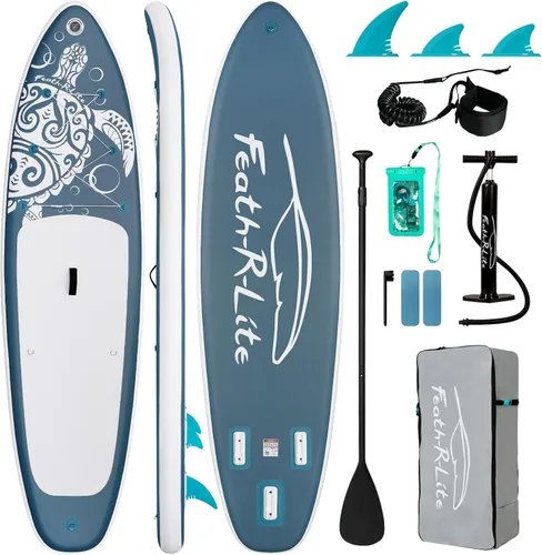 Miniatura 8 de FEATH-R-LITE Tabla de remo inflable para adultos SUP con bomba de accesorios premium, pala ajustable, correa, tres aletas, mochila