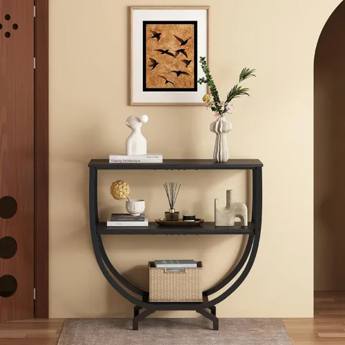 Miniatura 5 de GILLAS Mesas consola de 3 niveles, mesa de entrada de 30 pulgadas de altura, mesa de sofá detrás del sofá, mesa de entrada industrial con Negro