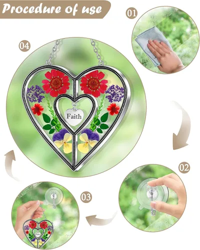 Miniatura 8 de Ky&Bosam - Atrapaluz de cristal, ventana en forma de corazón, con flor prensada, diseño de corazón/ "Mom", regalo para el Día de la Madre, Navidad