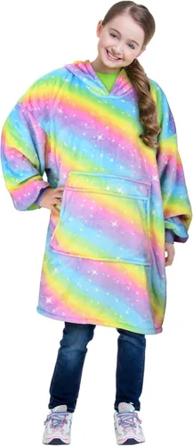 Miniatura 4 de Catalonia Manta con Capucha Arcoíris para Niños, Sudadera Manta de Forro Polar de Gran Tamaño Usable con Bolsillo Frontal Grande, Regalo