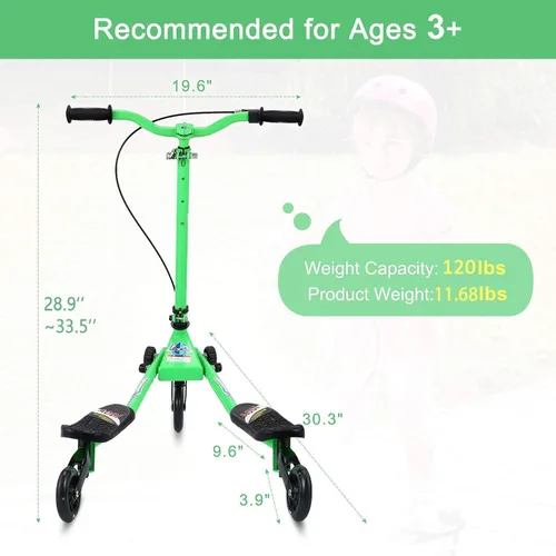 Miniatura 4 de Swing Scooter for Kids, 3 Wheels Foldable Wiggle Kick Scooter Push Drifting with 4 Adjustable Handlebar & 2 Rear LED Wheel for Boys and Girls Ages