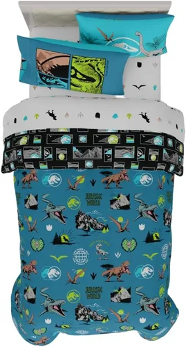 Miniatura 61 de Franco - Juego de ropa de cama para niños, edredón y sábanas supersuaves con funda de almohada, 5 piezas, tamaño individual, Jurassic World, 6A1348