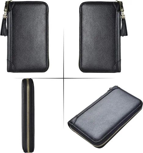 Miniatura 6 de Easyoulife - Monedero de cuero con cremallera, billetera portatarjetas para mujer, bloqueo RFID
