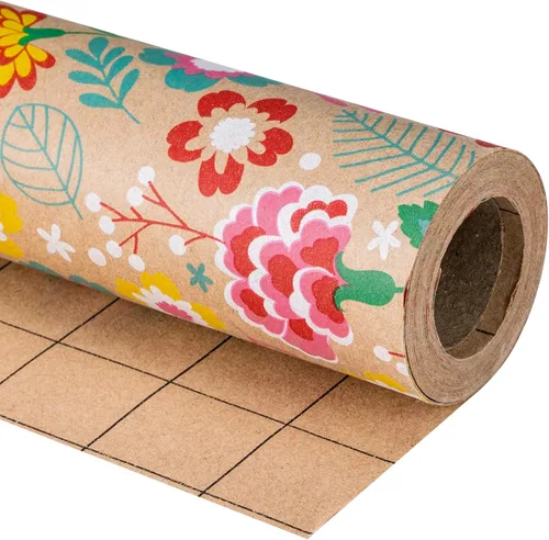 RUSPEPA Rollo de papel de regalo de estraza – Mini rollo – Diseño de clavel ideal para el día de la madre, cumpleaños, fiesta, aniversario – 17