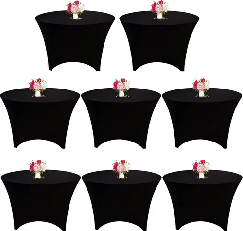 Miniatura 13 de Paquete de 8 Manteles Redondos de Spandex Beige de 5 Pies 60" Cubierta de Mesa Elástica Redonda Mantel de Mesa Redondo Lavable Resistente a Arrugas