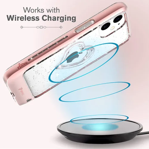 Miniatura 6 de VENA Funda para iPhone 12 Mini con purpurina, vLove (forma de corazón, protección de CornerGuard), funda híbrida delgada y transparente de doble