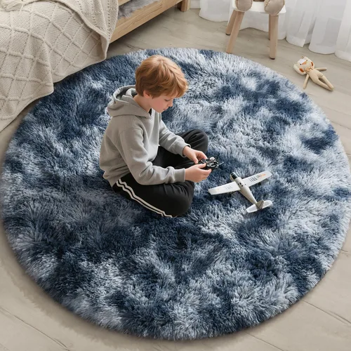 Miniatura 123 de EVOIONOS - Alfombra redonda gris para dormitorio, 5x5 pies; alfombras circulares suaves y esponjosas para sala de estar, alfombras de felpa peludas
