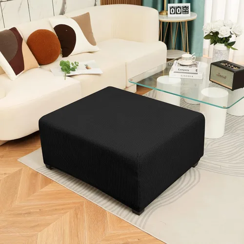 Miniatura 2 de Fundas otomanas elásticas de jacquard suave, fundas otomanas rectangulares de almacenamiento para reposapiés, protector de muebles de sala de estar
