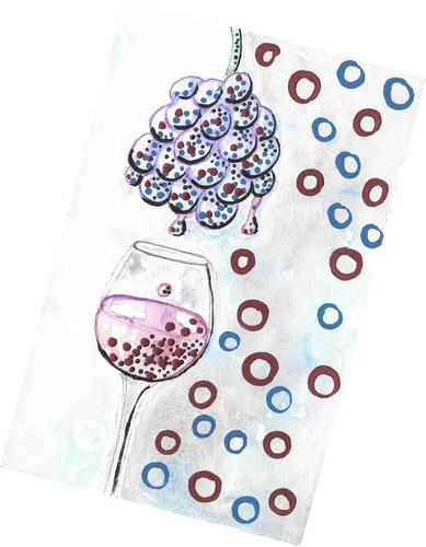 Vino Tinto y Uvas Moradas Arte vinos pinturas Pinot Noir Malbec Nebbiolo Sangiovese Syrah Shiraz Merlot Cabernet Sauvignon Zinfandel StickyKitties