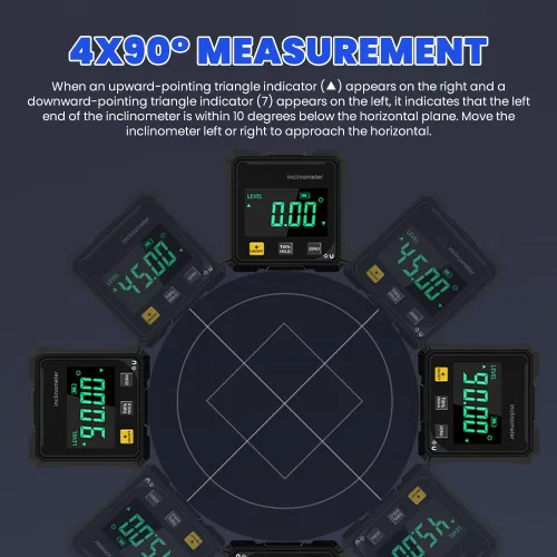Miniatura 3 de Saker - Herramienta transportadora digital de ángulo 2026, inclinómetro de alta precisión de 4 × 90° con pantalla LED, medidor de ángulo magnético