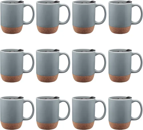 Miniatura 15 de Tazas de cerámica personalizadas Barista con fondo de corcho, 13 onzas, juego de 12/36/72, paquete personalizado a granel, perfecto para café, té
