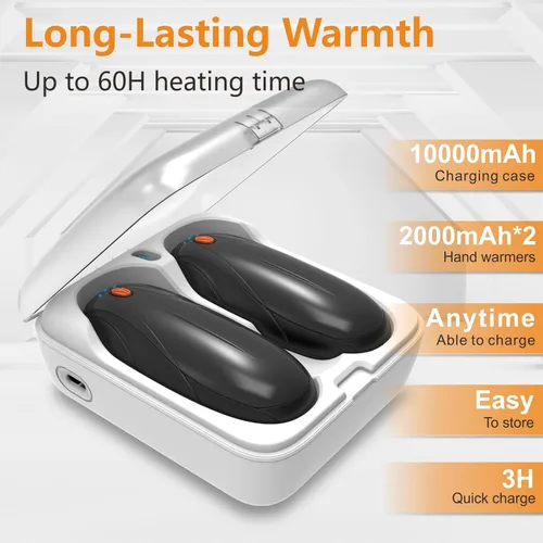 Miniatura 2 de Hand Warmers Rechargeable 2Pack,14000mAh Electric Hand Warmers with Charging Case,Quick Charge Portable Heater,Gifts for Negro