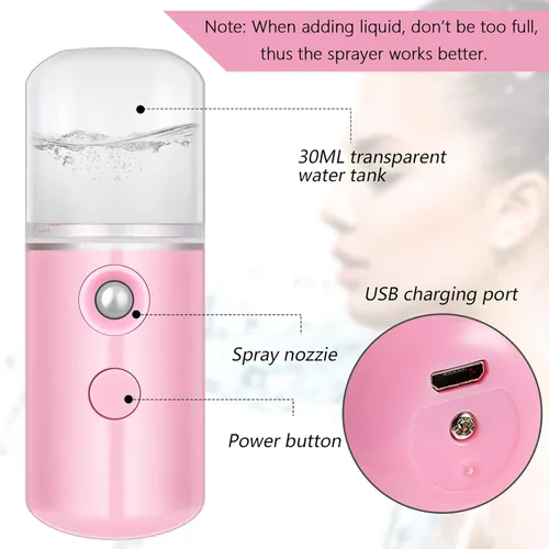 Miniatura 3 de Mudder 8 piezas Nano Facial Mister Rociador Facial Portátil Humidificador de mano Atomización USB Recargable 1.0 fl oz Vaporizador facial