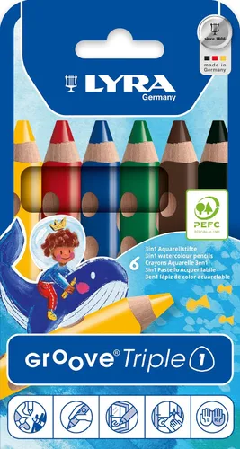 LYRA Groove Triple One - Lápices de madera gruesos 3 en 1, 6 colores surtidos, ideales para niños y escuelas