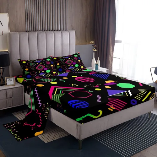 Miniatura 34 de Erosebridal Sábana bajera ajustable de los años 80, juego de sábanas geométricas de los años 80 y 90, decoración de Memphis, 80 estilos para Multi 04