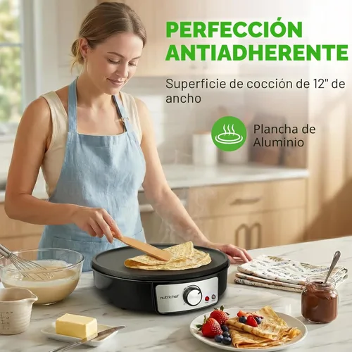 Miniatura 2 de NutriChef - Crepera eléctrica y plancha para parrilla de sobremesa - Placa caliente de aluminio antiadherente de 12 pulgadas con luces indicadoras