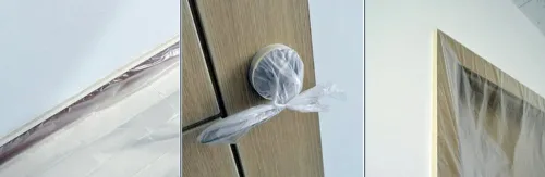 Miniatura 3 de Cinta adhesiva blanca para láminas de plástico, paquete de varios tamaños, paño de plástico para pintar, sin residuos, película adhesiva precintada