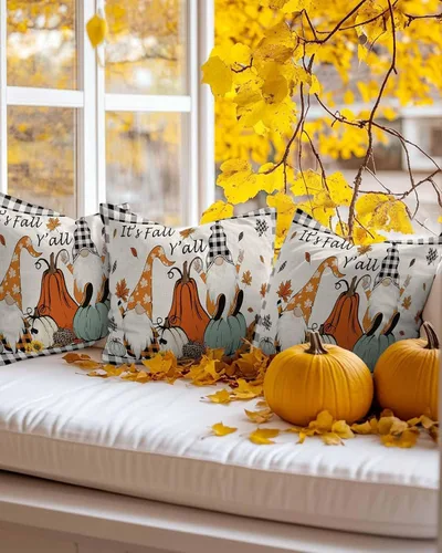 Miniatura 4 de Juego de 2 fundas de almohada de otoño de 20 x 12 pulgadas, diseño de gnomo de calabaza, fundas de cojín decorativas, fundas de almohada lumbares a