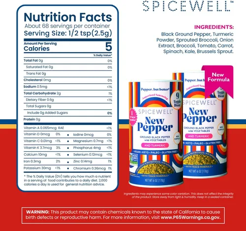 Miniatura 2 de Spicewell - Nuevo pimentero - Pimienta negra ayurvédica con cúrcuma, 21 vitaminas y minerales a base de plantas - Molido fino, sabor fresco