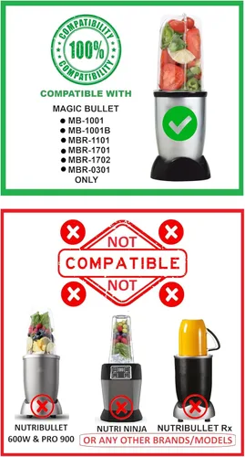 Miniatura 2 de Blendin Cuchilla plana de repuesto, compatible con mezcladoras Magic Bullet MB-1001, MB-1001B, MBR-1101, MBR-1701, MBR-1702, MBR-0301 250W, hoja