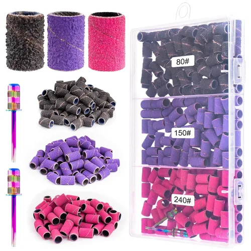 Bandas de lijado para taladro de uñas, 210 unidades, bandas de lijado, brocas gruesas finas #80#150#240 con broca de mandril de 3/32 pulgadas en