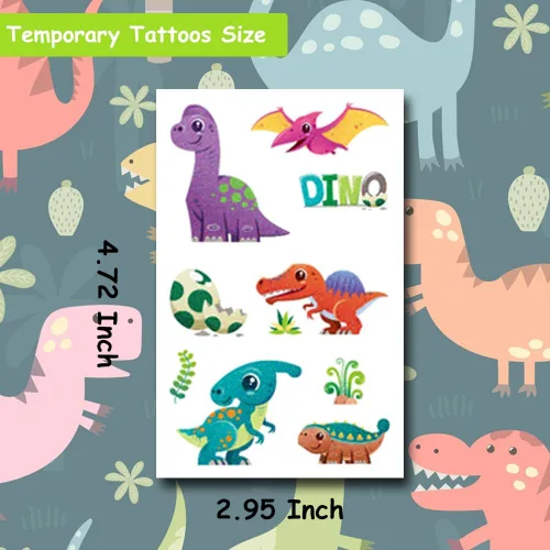 Miniatura 3 de Tatuajes temporales de dinosaurios con purpurina para niños y niños, 12 hojas de tatuajes de dinosaurio con purpurina para niños y niños