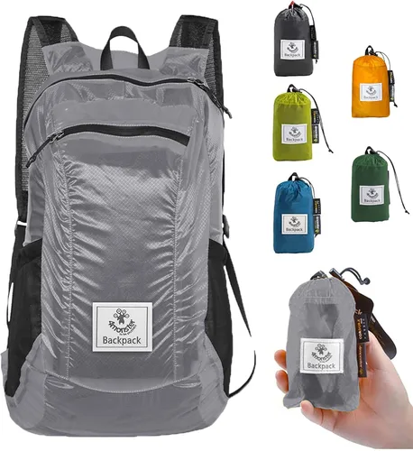 Mochila 4Monster de excursionismo, de día, resistente al agua, ligera, plegable, para viajes, campamento, exteriores Plateado