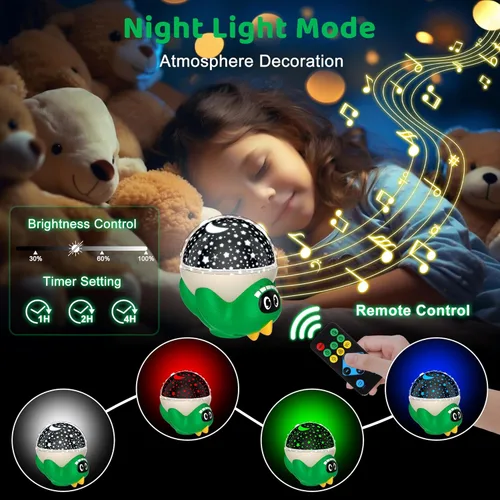 Miniatura 3 de Proyector de luz nocturna de dinosaurio para habitación de niños, lámpara de dino para niño o niña con 10 músicas relajantes y temporizador, control