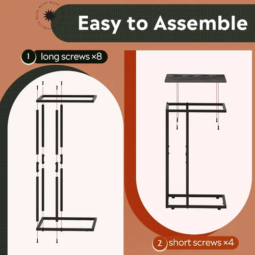 Miniatura 8 de WLIVE Mesa auxiliar negra, mesa auxiliar en forma de C para dormitorio, oficina en casa, dormitorio, mesa de sofá de sala de estar, mesa de bandeja