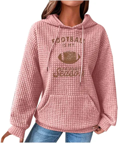Shiyingl Letter Print Football Season Graphic for Women Breathable Loose Fit Xmas Pullover Casual Long Sleeve Tops Hoodies