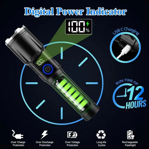 Miniatura 4 de Linternas magnéticas recargables de alto lúmenes, 2 paquetes, 990,000 L de lúmenes altos, luz LED táctica súper brillante de mano con 5 modos, USB
