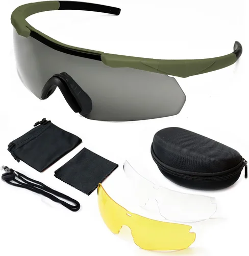 SPOSUNE Anteojos de disparo para hombre con funda, resistentes a los impactos con 3 lentes, gafas de seguridad antivaho para hombres y mujeres Oliva